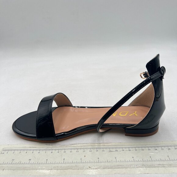 YDN Black Block Low Heel Sandals Open Toe Ankle Strap Patent Comfortable Shoes - Picture 2 of 8